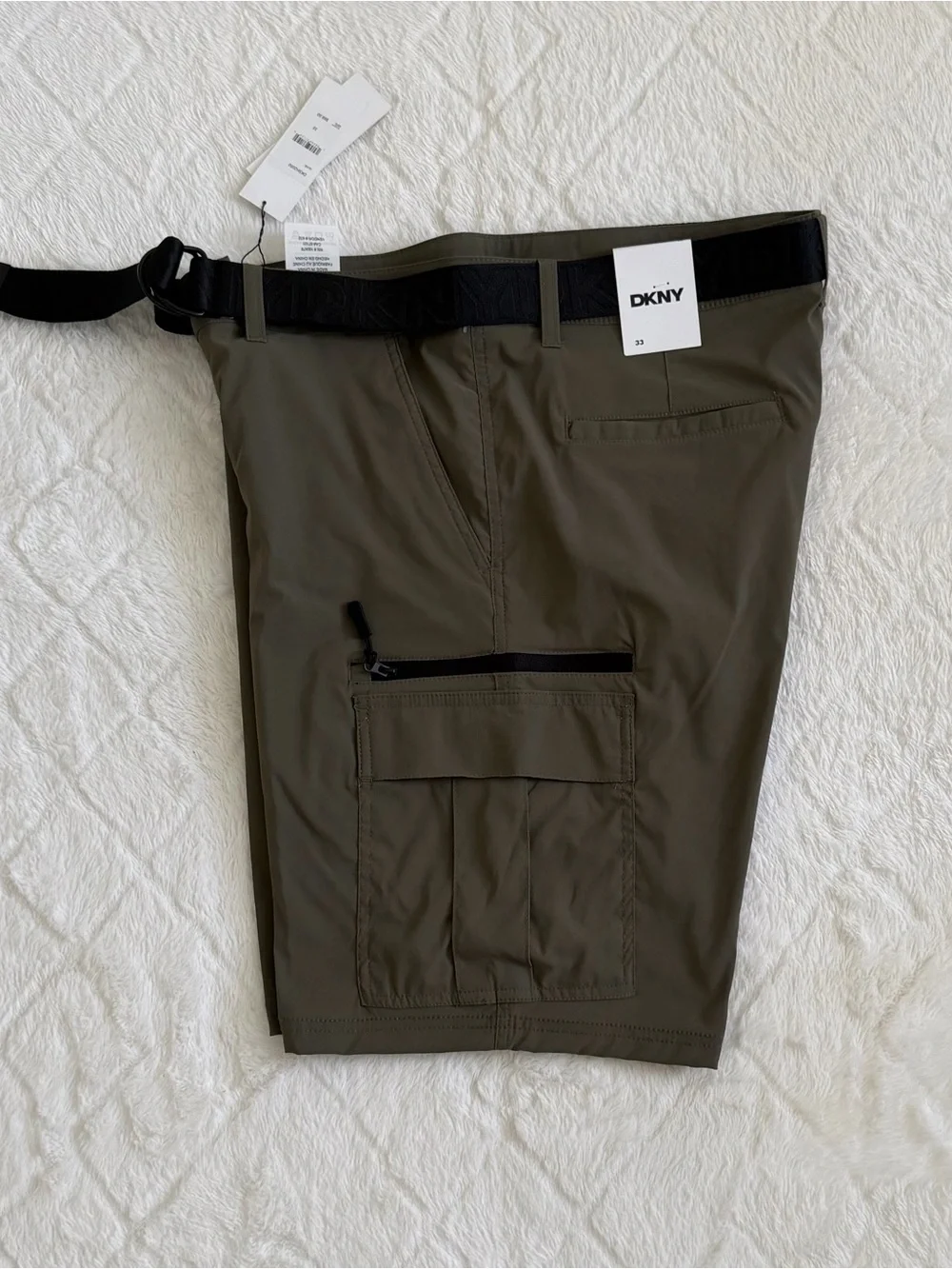 DKNY Olive Green Chinos with Black Logo Web Belt